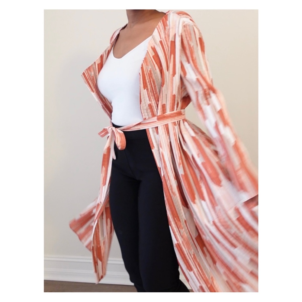 Chico’s Stylish Orange and White Kimono Cardigan